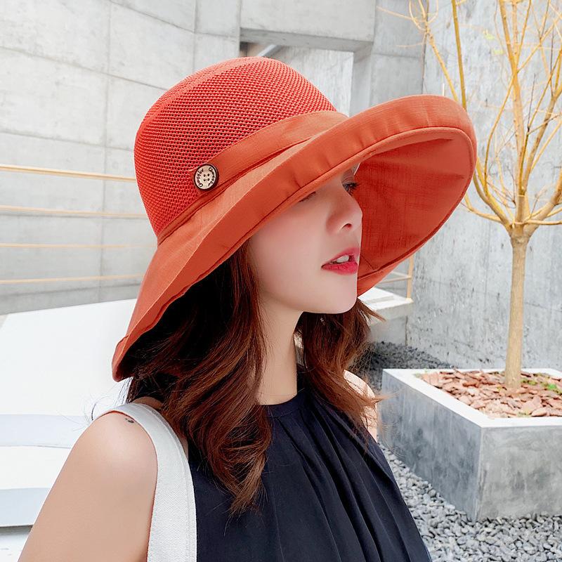 1pc Women Mesh Sun Hats with Wide Brim,Beach Hiking Summer Wide Brim UPF Outdoor Protection Multi-functional Foldable Bucket Hat