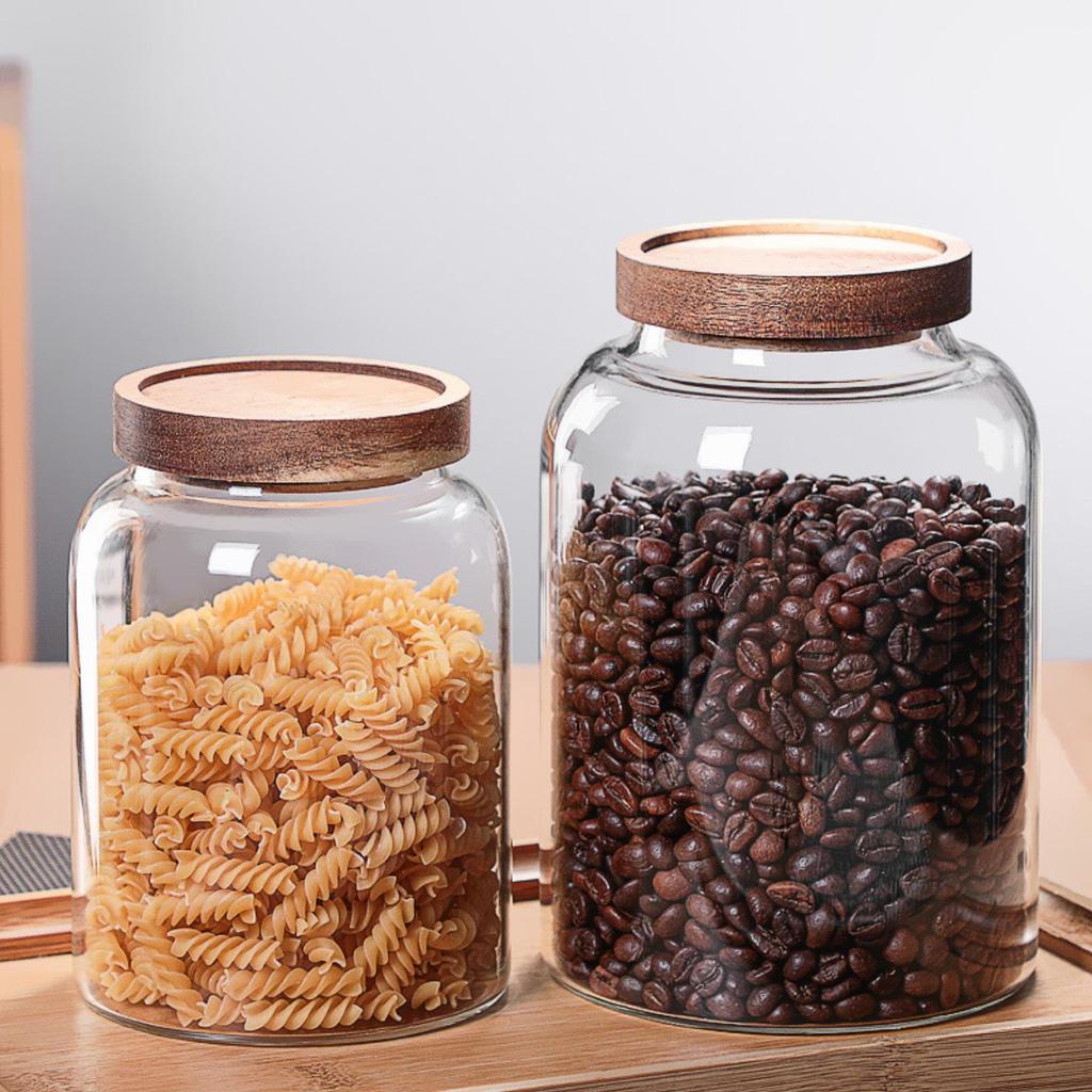 Large Capacity Coffee & Grain Storage Jar with Acacia Lid, High Borosilicate Glass 