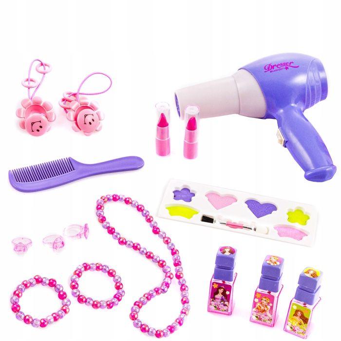 Coiffeuse enfant avec tabouret, lumières et sons, sèche-cheveux et bijoux - Kinderplay (KP2798)