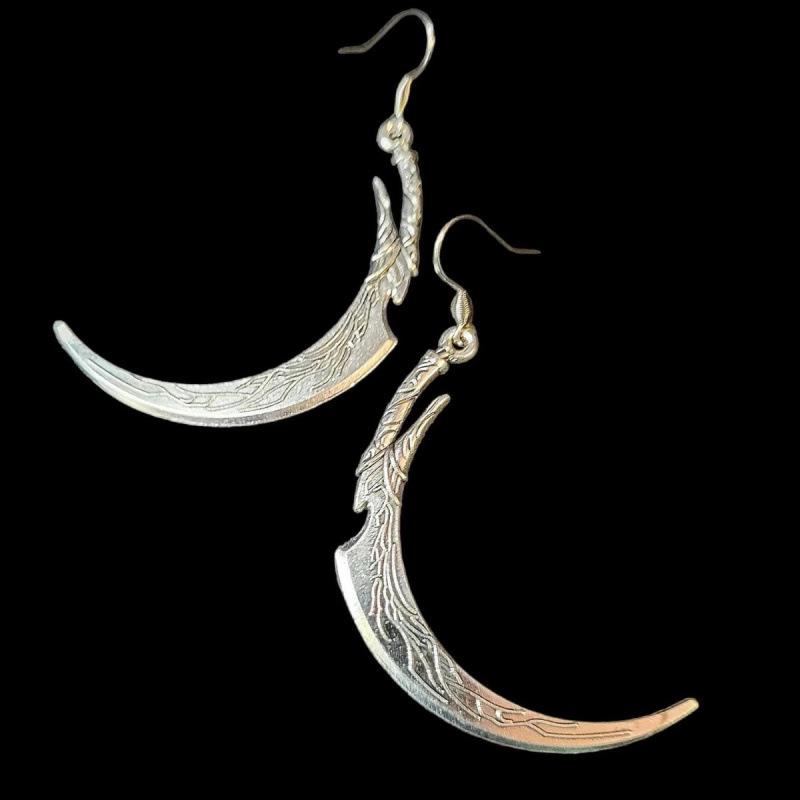 Jun An Gothic Antique Silver Knight Scythe Sword Earrings