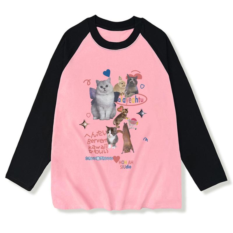 Spring Autumn Oversized T-shirts Youth Harajuku Cute Cartoon Print T Shirt Women Pullover Tshirt Long Sleeve Y2k Tops Streetwear