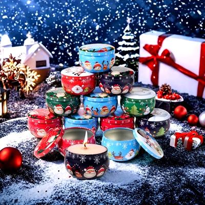2pcs Festive Christmas Candle Jars, Mixed Colors, 2.2oz Metal Tin Boxes, for Candle Making, Decorations, Party Supplies, and Gift Jars