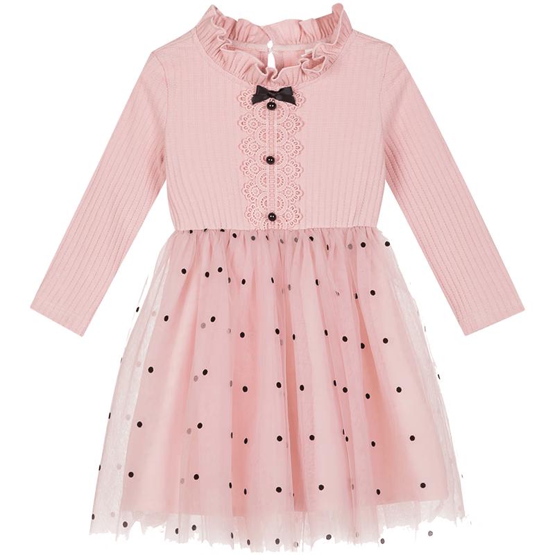 Girls' Sweet Mesh Knit Princess Dress