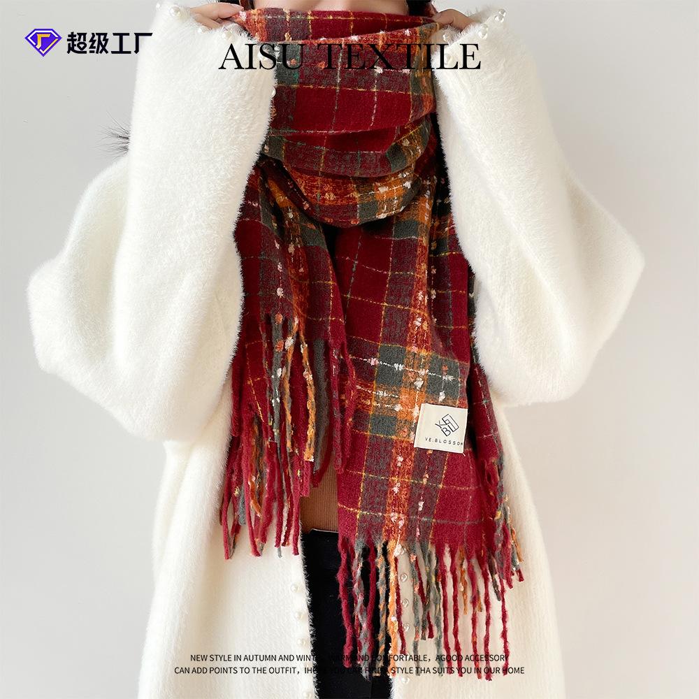 Winter Christmas red atmosphere soft waxy scarf female couple style holiday gift premium sense angola red plaid shawl