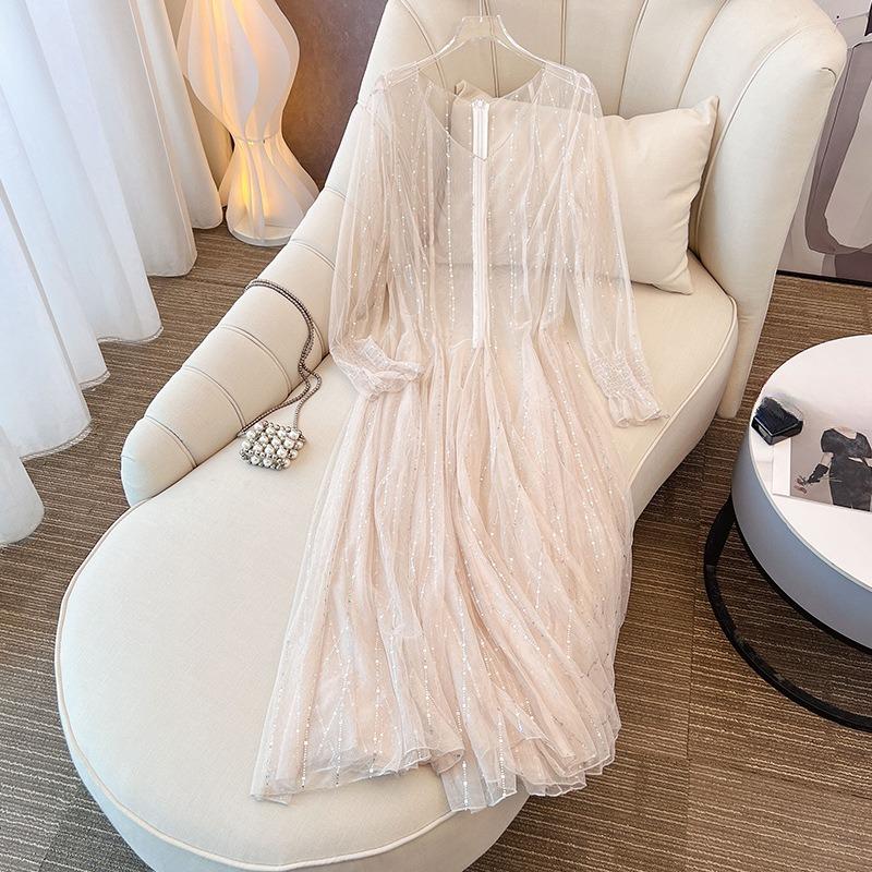 Plus Size Damen Sommermode Neues Mesh-Kittelkleid Unterrock-Set