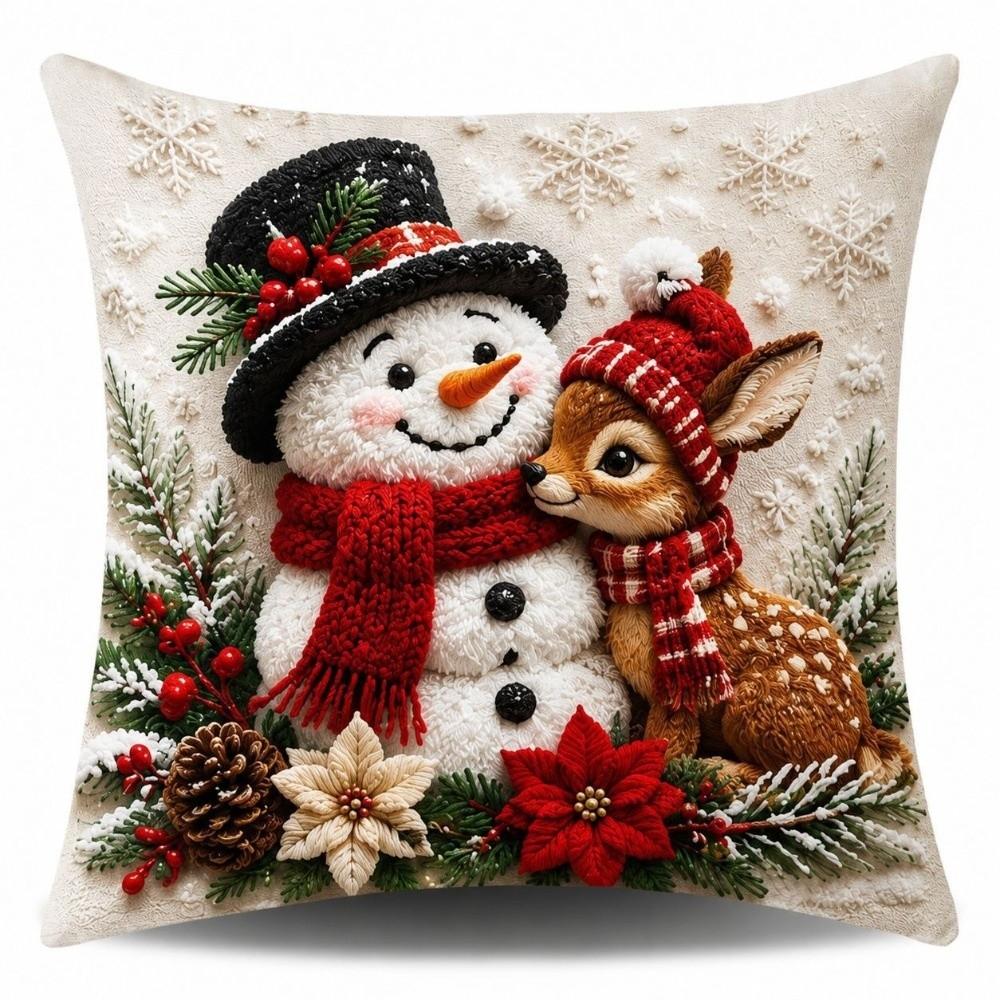 Skin-friendly Xmas Pillowcase 45cm 17in Cushion Cover 3D Illusion Christmas Pillow Covers Bedroom