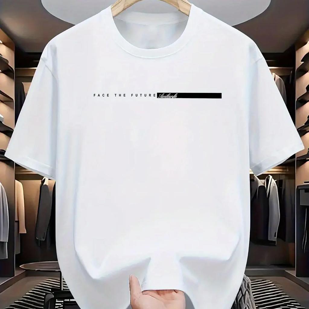 2025 Summer Men's 100_ Cotton Casual Loose Large Letter Printed Round Neck Short Sleeve T-Shirt Tops High Street Unisex Style