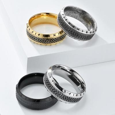 Vintage Nordic Style Celtic Knot Viking Text Titanium Steel Ring for Men Fashion Jewellery Accessories Gold Black Silver 8mm Couple Ring