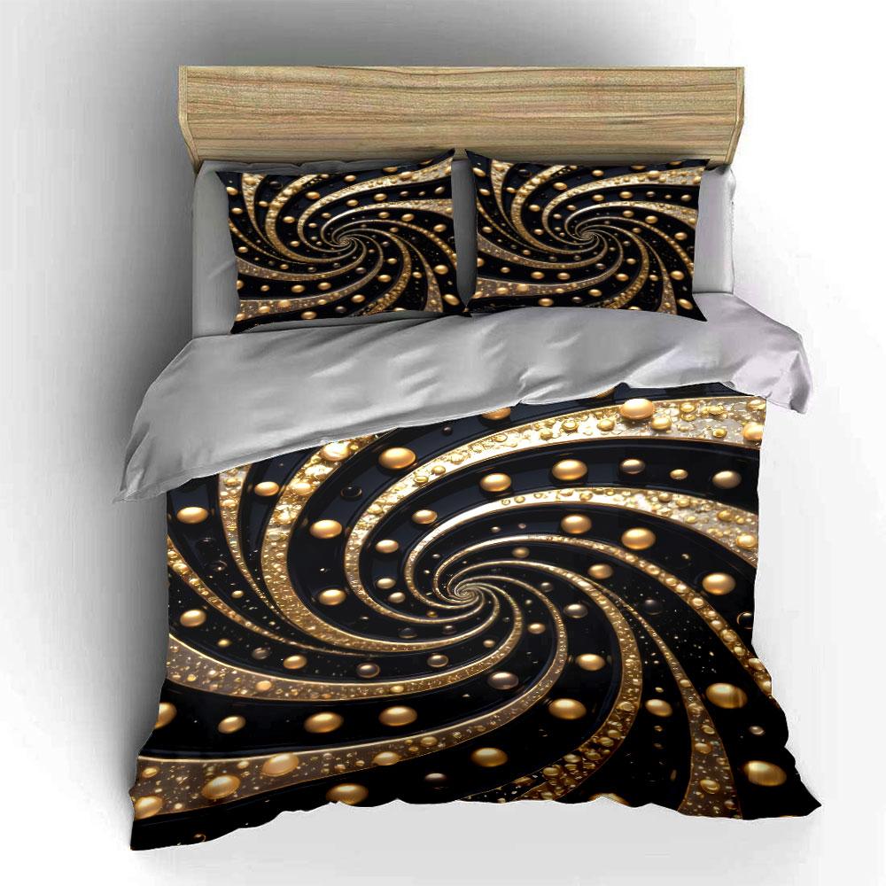 Golden Swirl Decorative Art Set Bedding Set With 1 Duvet Cover 2 Pillowcases Single Double King Queen, Gift