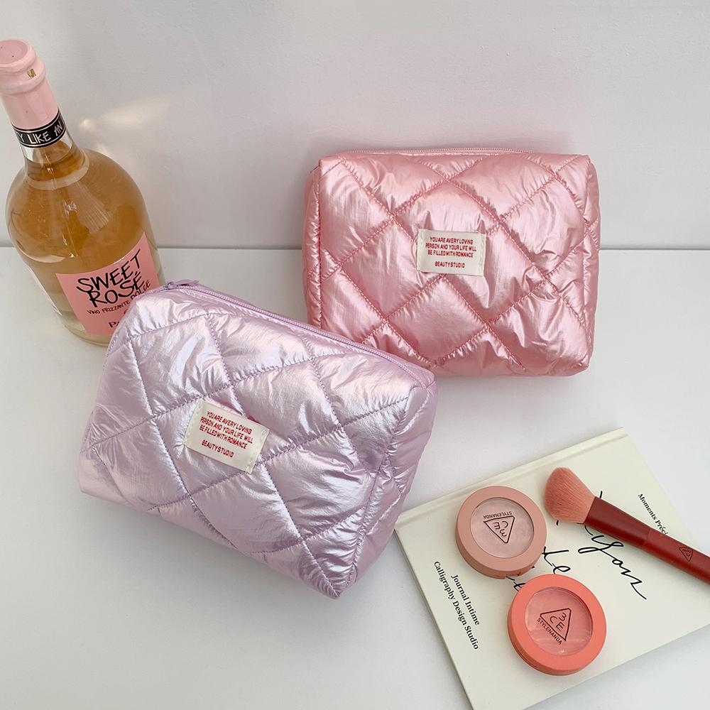 Quilting  Women's Cosmetic Pouch Large Capacity Travel Storage Bags Simple Plaid Ladies Clutch Handbags Big Toiletry Bag