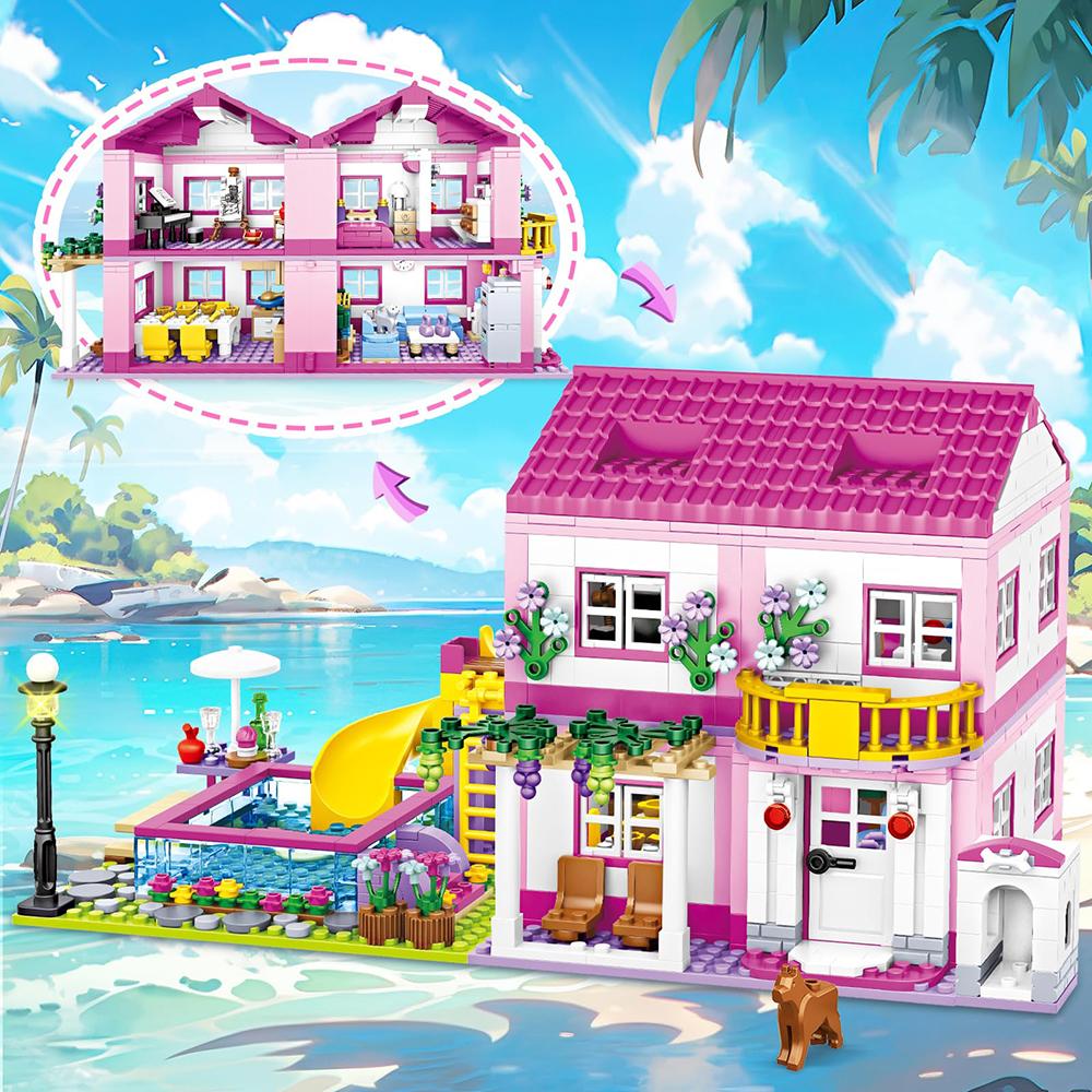 Friends City Street View House Summer Holiday Villa Castle Model Building Block Sets Figures DIY Bricks Toys for Kids Girls Gift