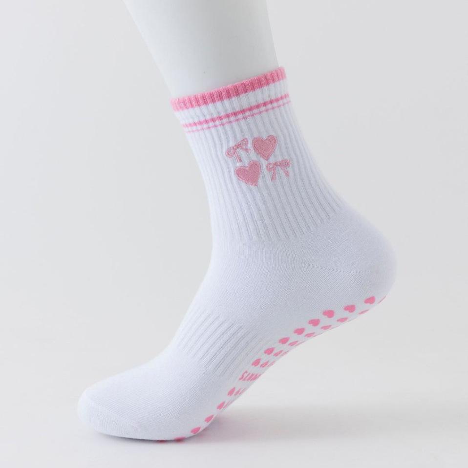 Women's Cotton Mid-Calf Yoga Socks with Anti-Slip Silicone - Wood Ear Lace Design for Indoor Fitness and Pilates