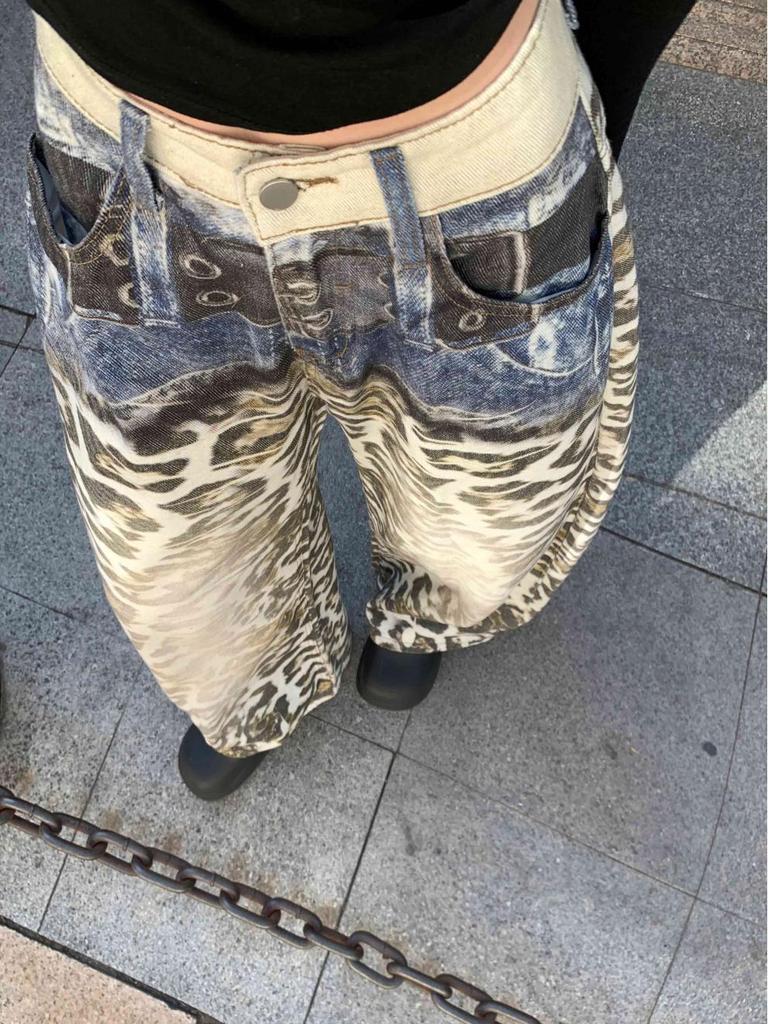 Women's American Retro Leopard Print Wide-Leg Jeans