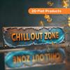 2D Flat, Vintage "CHILL OUT ZONE" Aluminum Sign, Dimensions (10X40Cm/ 3.9X15.7Inch) Rustic Decor Plaque with Ornate Border, Easy-To-Install Indoor/ Ou