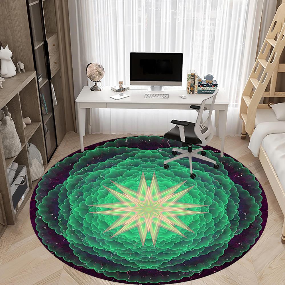 1pc Green Kaleidoscope Pattern Chair Carpet for Office, Round Polyester Mat, Indoor Decor for Office, Easycare Fabric, Washable Non-slip Area Carpet