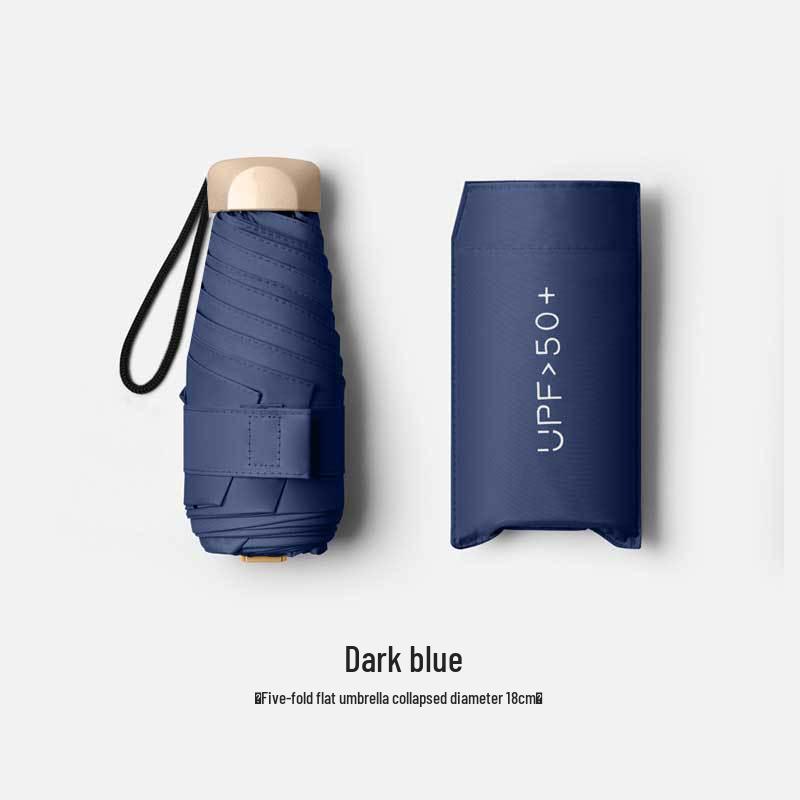 Five-Fold UV Protection Compact Sun and Rain Umbrella, Black Glue Coating.