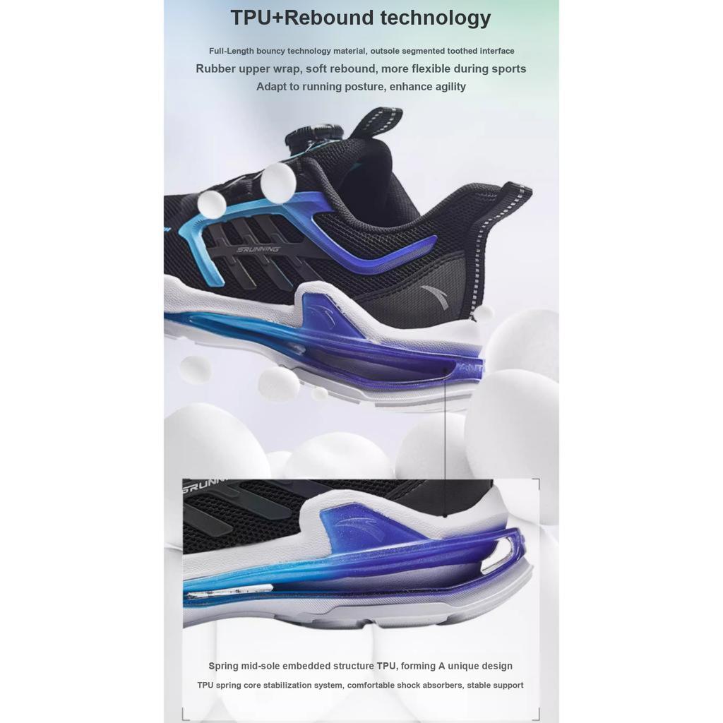 Anta Kids Resilient Shock Absorbing Low Top Running Shoes Kids sneaker Black Blue Purple 312335560H-4