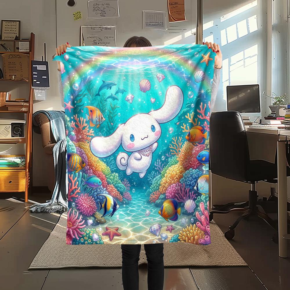 1PC Cinnamoroll Print Flannel Blanket, High Quality All Seasons, Home Decor, Warmth and Comfort, Perfect for Christmas Gifts