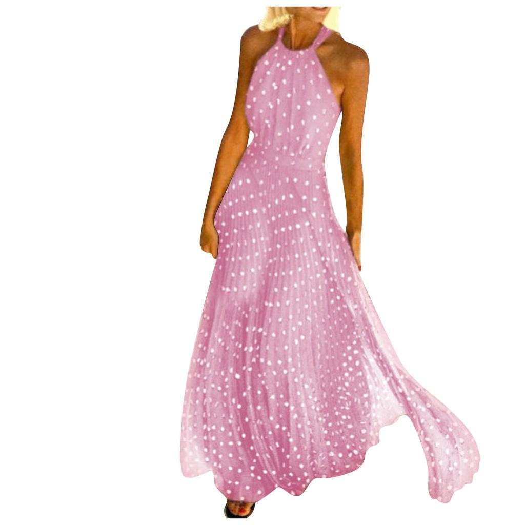 Fashion Women's Bohemian Print Round-Neck Mid-length Sleeveless Leisure Dresses