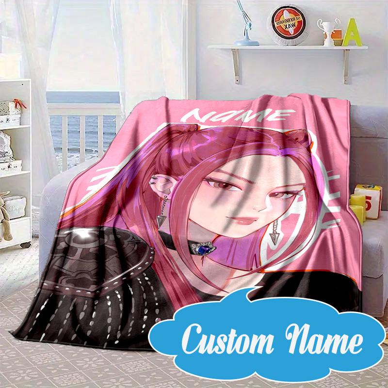 Custom Name KPop Pink Fashion Blanket bed sofa Blanket Flannel Blanket for Camping, Hiking, Picnic Essentials,gift for Fan family
