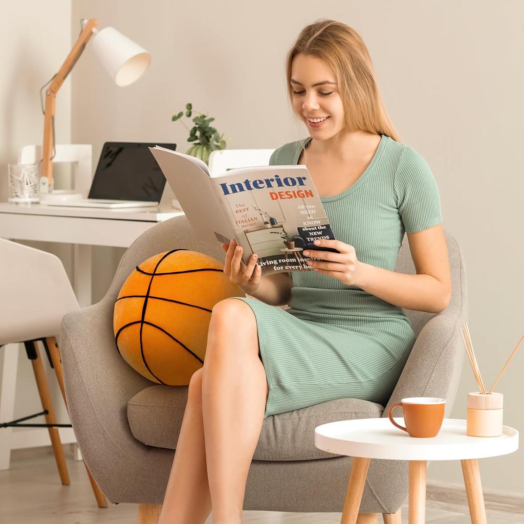 Basketball Plush, 11.8" Soft Basketball Stuffed Throw Pillows, Fluffy Cute 3D Stuffed Ball Indoor Plushies Decoration, Games Sports Toy Gift for Boys