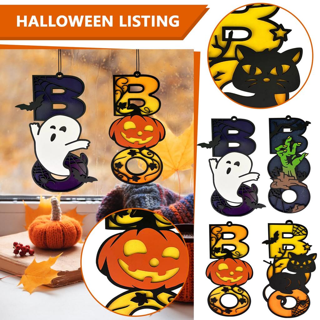 Halloween Hanging, Large Size Wooden Door Wall Sign, Ghost, Home Outdoor