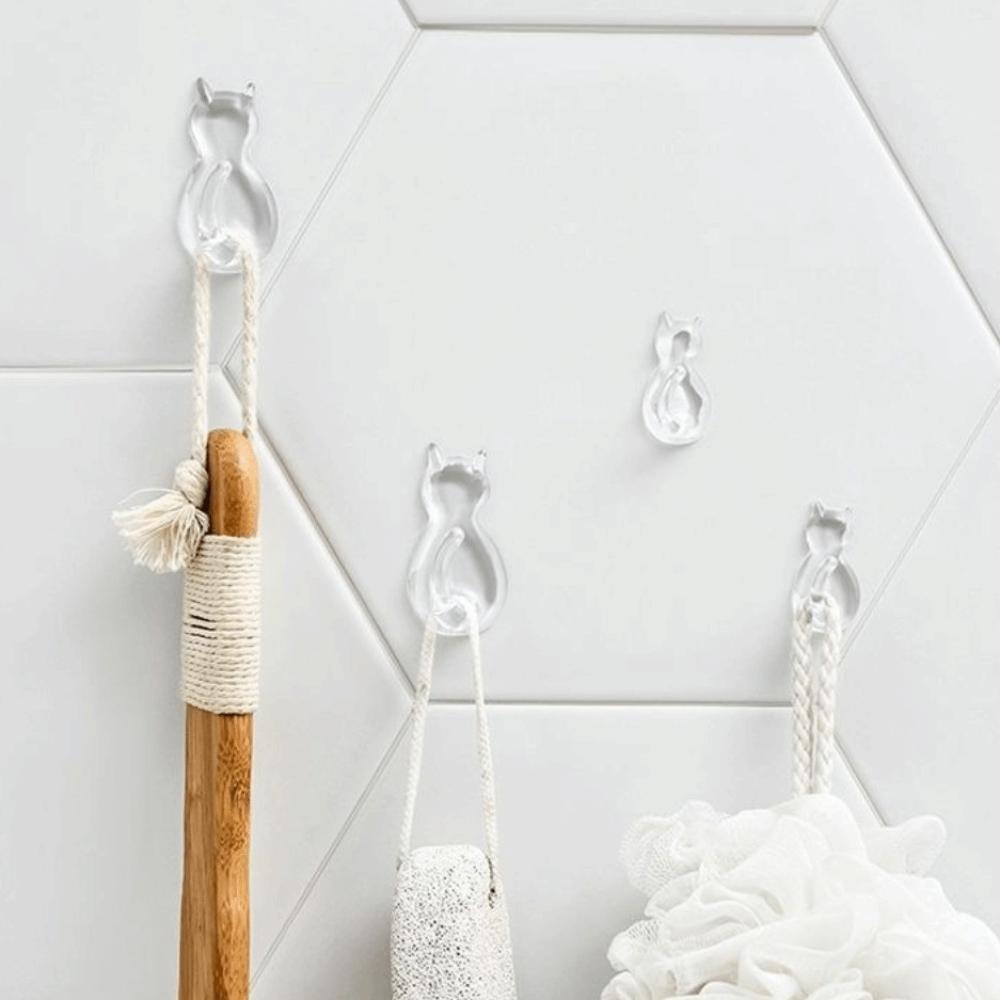 5Pcs Waterproof Wall Hook No-Drilling Towels Rack Multifunctional Cartoon Cat Hooks  Space Saving