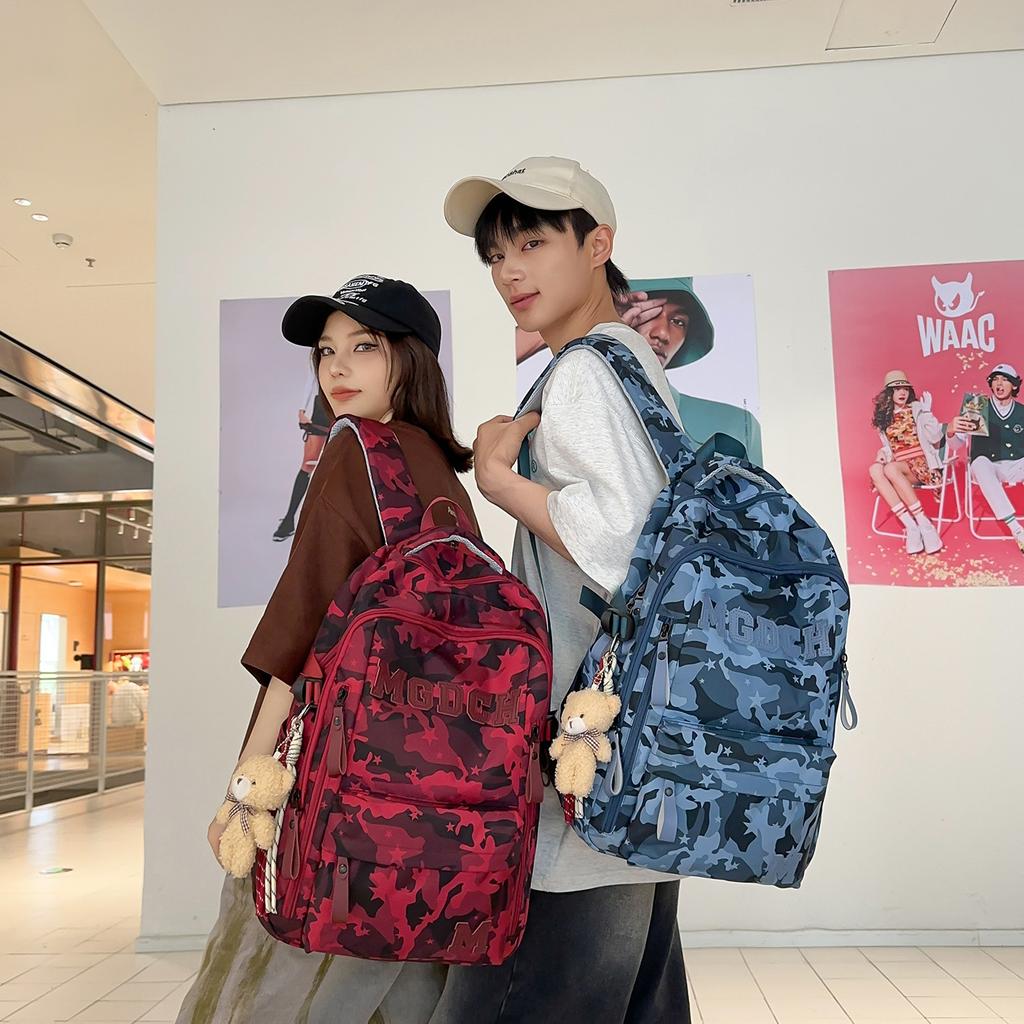 Schoolbag schoolbag female burden reduction large-capacity backpack male can hang tie rod college student travel commuter backpack tie-dye bag