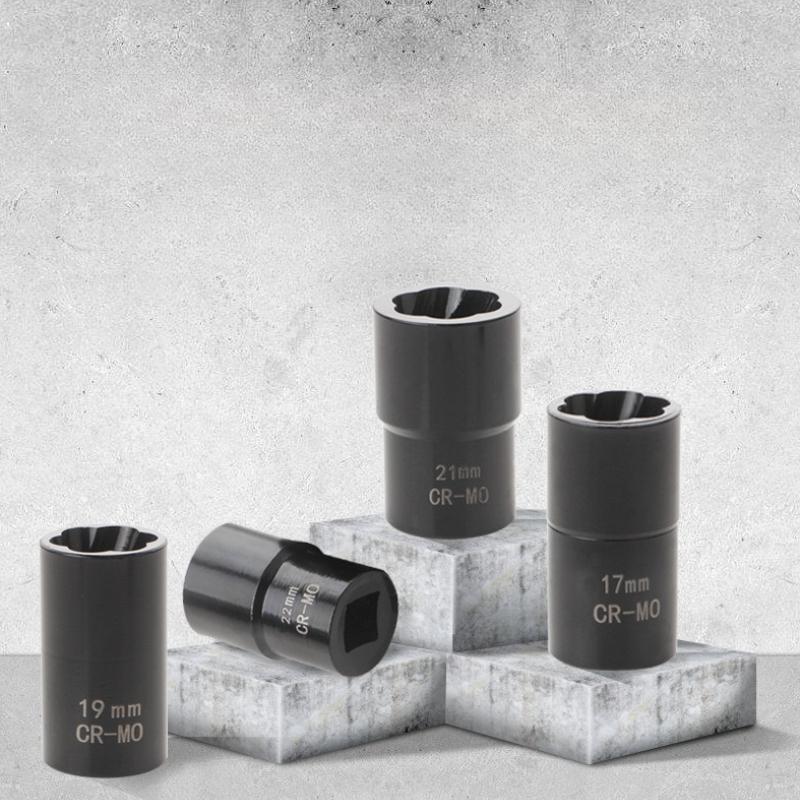 5Pcs Damaged Nut Extractor Set Durable Broken Bolt and Nut Remover 17/19/21/22mm Screw Extractor Socket Wheel Nut Removal Tool