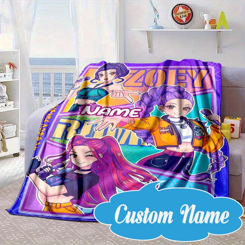 Custom Name KPop Cartoon Blanket bed sofa Blanket Flannel Blanket for Camping, Hiking, Picnic Essentials,gift for Fan family