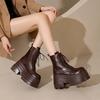 Women Boots New Winter Motorcycle Boots 10.5cm Wedge Heels High Platform Leather Chunky Shoes Woman Autumn Thick Sole Punk Boots
