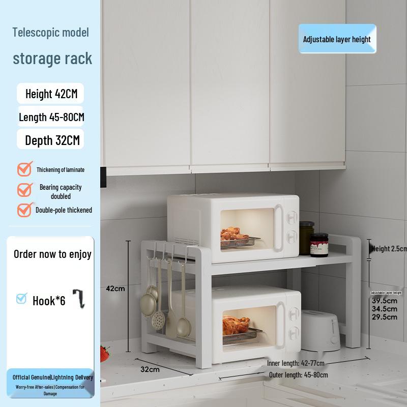 Suport expandabil cu două niveluri pentru cuptor cu microunde, stil crem, pentru blatul de bucătărie