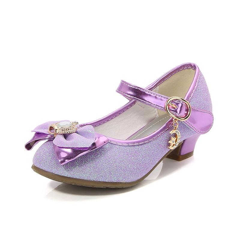 Chaussures à Talons Hauts pour Fille Doux Nœud Papillon Couronne Chaussure en Cuir pour Enfant pour Danse Ballet Mode Décontracté Chaussures de Princesse Polyvalentes