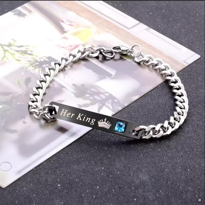2 Style His Queen Her King Black Rose Gold Color Women's Male Chain Crystal Couple Bracelet for Men Femmo On Hands Jewelry