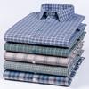 Plus Size Cotton Long-sleeve Shirts for Men Slim Fit Formal Plain Shirt Soft Plaid Striped Tops Office Elegants Clothes