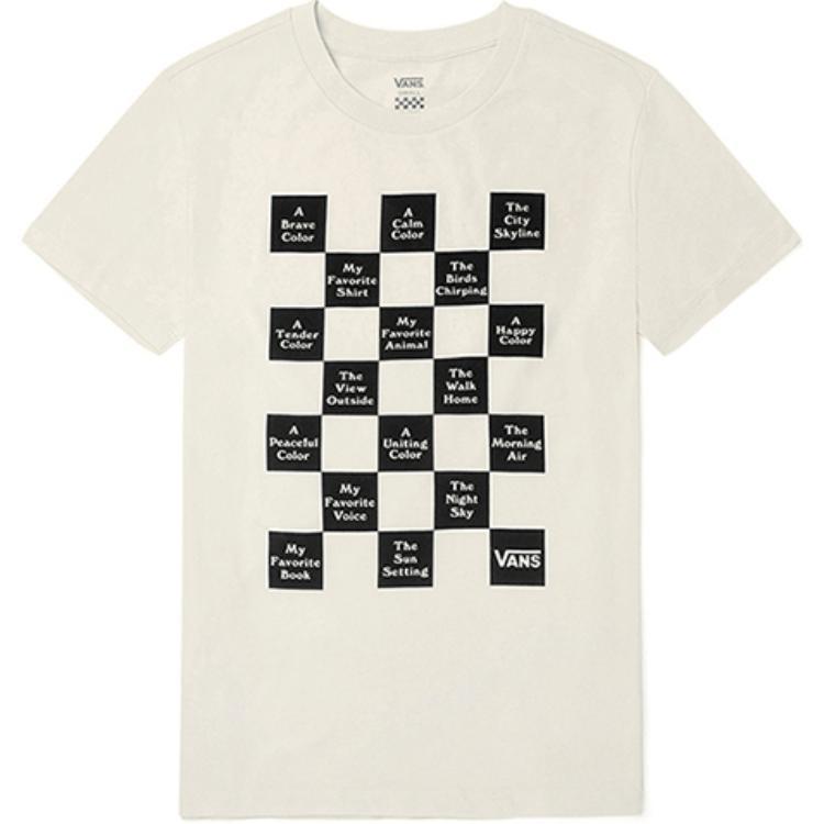 (WMNS) Vans Grid Printing Slim Fit Round Neck Short Sleeve Creamy White Women s VN0A5L9CFS8 XL