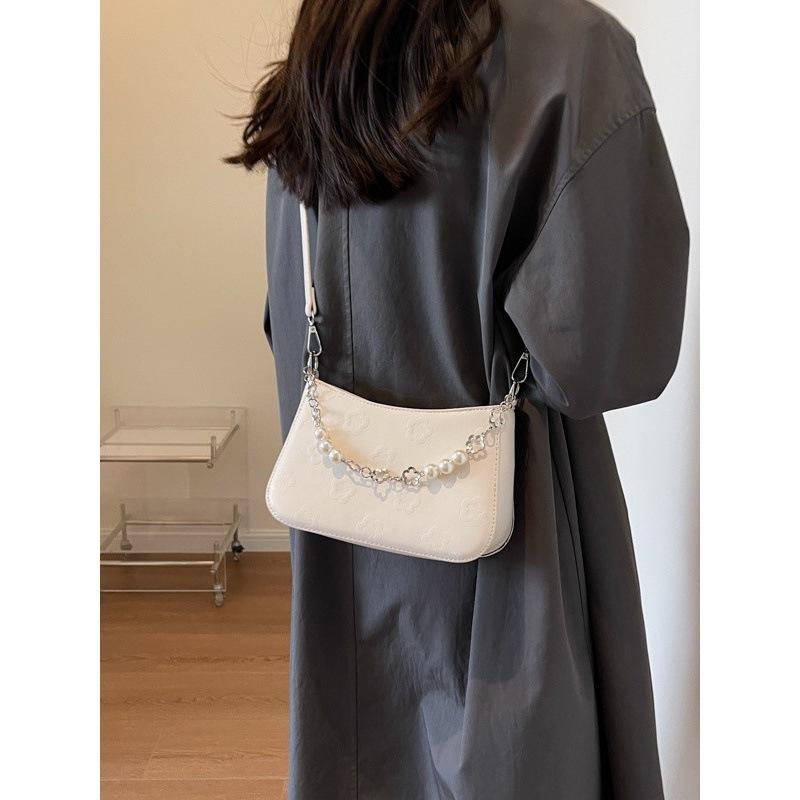 Simple small square bag women's new styling niche fashion trend pearl high-end casual versatile crossbody bag