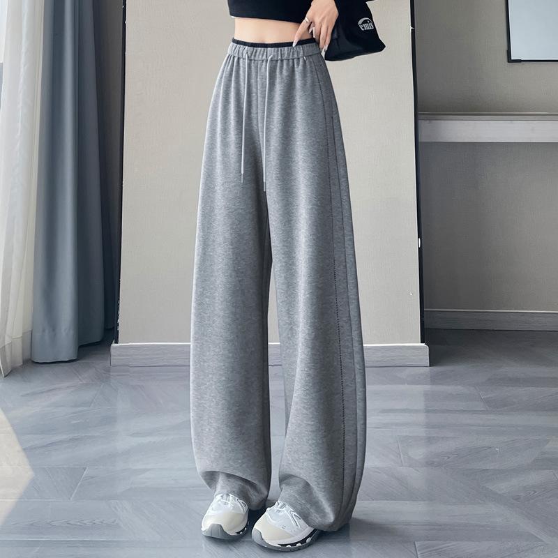 Women's Autumn 2025 Dark Blue High-Waisted Floor-Length Wide-Leg Trousers: Slimming Drape Style, Casual Fit (Model 23276)