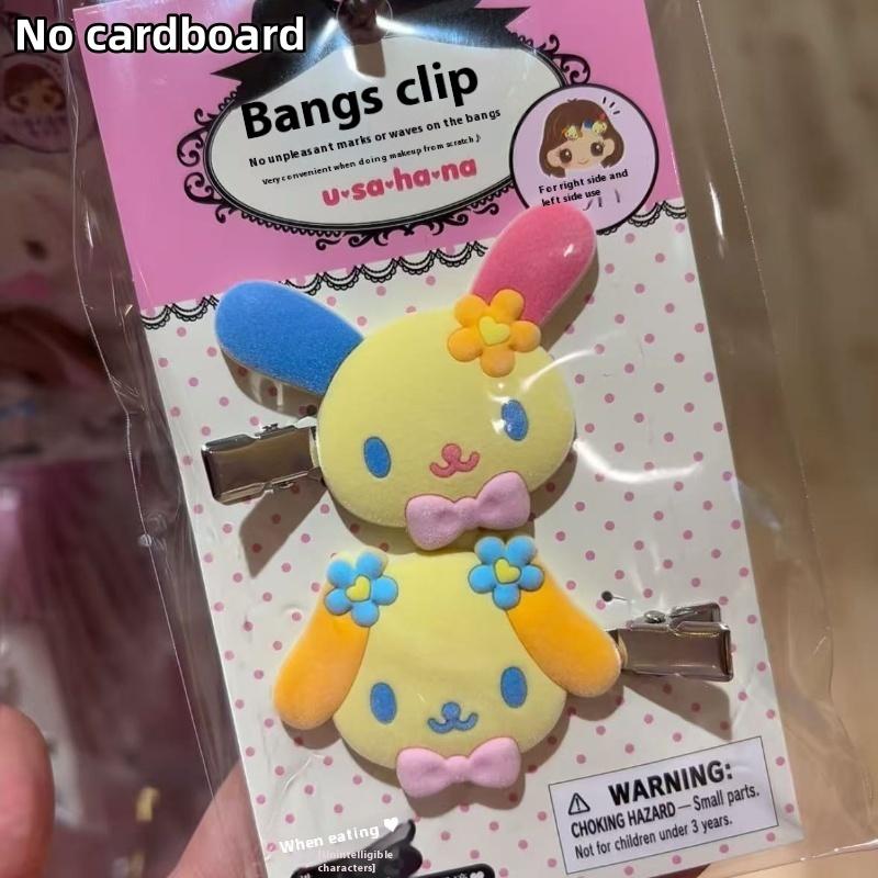 1Pair Kawaii Sanrio Hairpin Sweet Cartoon Flocking Hello Kitty Kuromi Bangs Side Clip Girls Cute Hair Accessory Gifts