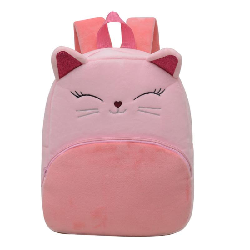 Kids Cartoon Plush Cat Backpack With Breathable Straps For Kindergarten School