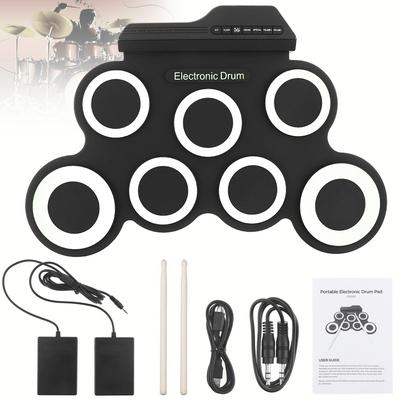 Set de tobe electrice din silicon electronic cu 7 tampoane USB cu bețe și pedală sustain