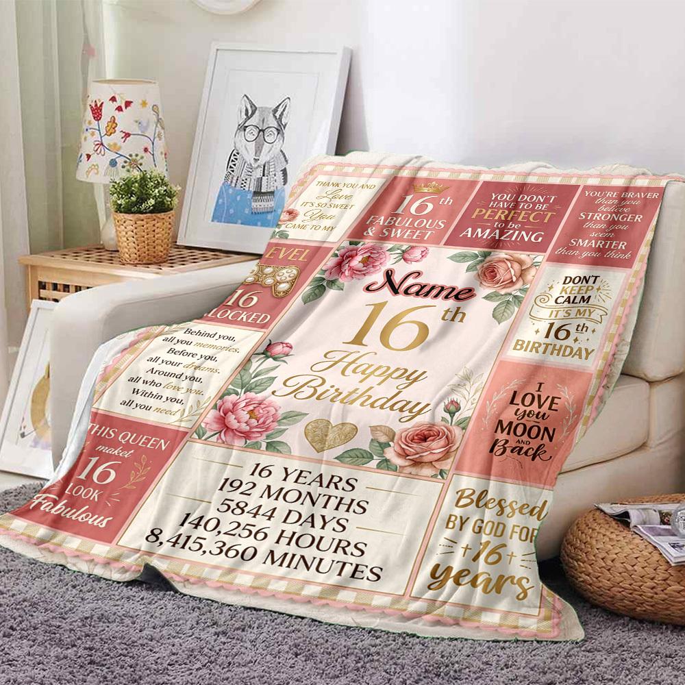 16Th Birthday Celebration Customize Your Name Blankets Comfortable Soft Lightweight Allseason Multipurpose Blanket For Picnics Sofas Offices Beds