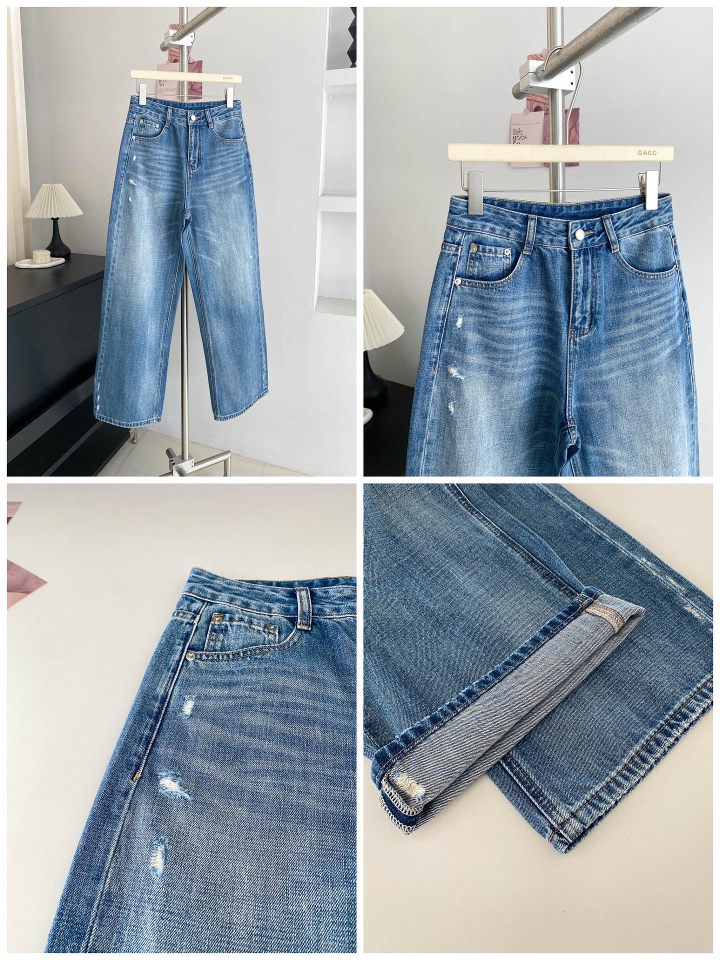 GAGD Women s Retro Ripped Loose Jeans, Wide-Leg Slimming Wash Blue, Size 26 Spring M синий