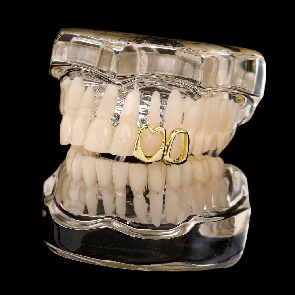 Heart-Shaped Hollow Out Gold Grillz: Trendy Hip-Hop Tooth Jewelry for Christmas