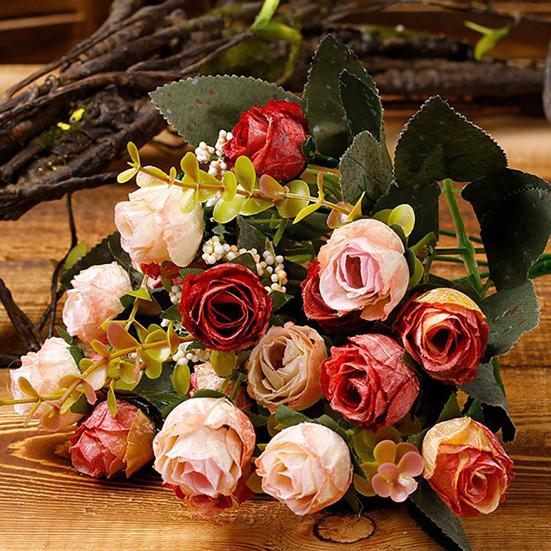 Artificial Roses Bunch Reusable Fake Flowers Maintenance-Free Faux Rose Bundle for Table