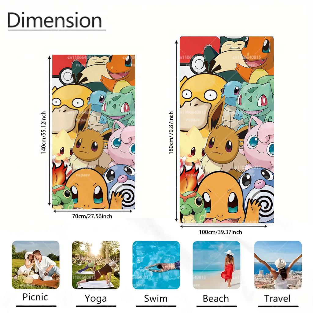 Pokmon Character Collage Beach Towel, Pikachu & Friends Microfiber Towel, Quick Dry Absorbent Pool Towel for Kids Adults