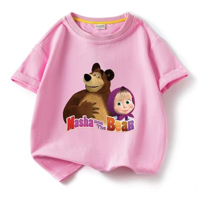 Children's Martha and Bear Pure Cotton Half-sleeved T-shirt, Summer Boys' and Girls' Fashionable Short-sleeved T-shirt
