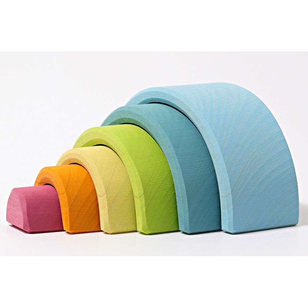 GRIMM'S Toy Educational Toy Building Blocks Interior Figure Play Rainbow Height 5.5 X Width 10.5 X Depth 4cm Rainbow Colored Tunnel Pastel Small