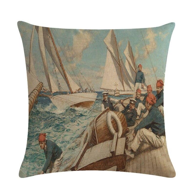 Cotton Linen Printing country port Sailing Pillow Case Cushion Cover Home Decor Cotton Linen Printing country port Sailing Pillow Case Cushion Cover Home Decor