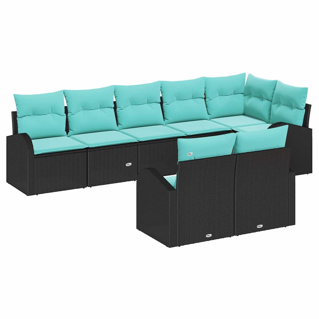 Garden Sofa Set with Cushions 8 pcs Black and Turquoise Poly Rattan